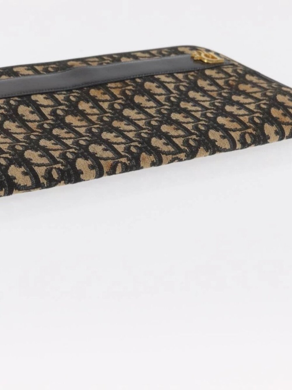 Christian Dior Trotter Canvas Clutch Bag Navy Gold Auth 170587 - Picture 6 of 14